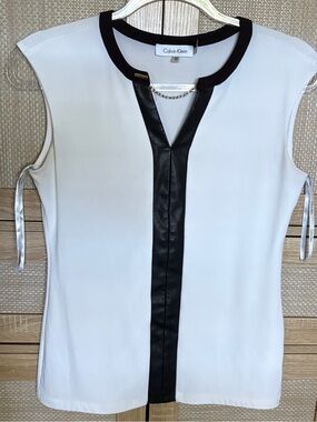 Calvin Klein XS White Sleeveless Top with Black Trim